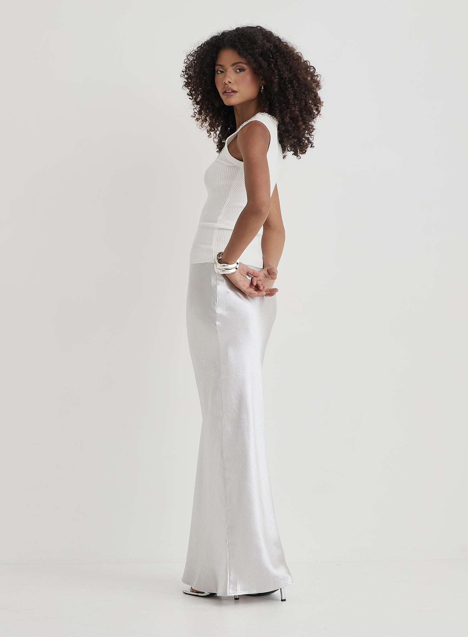 White Embellished Trim Branded Vest Top